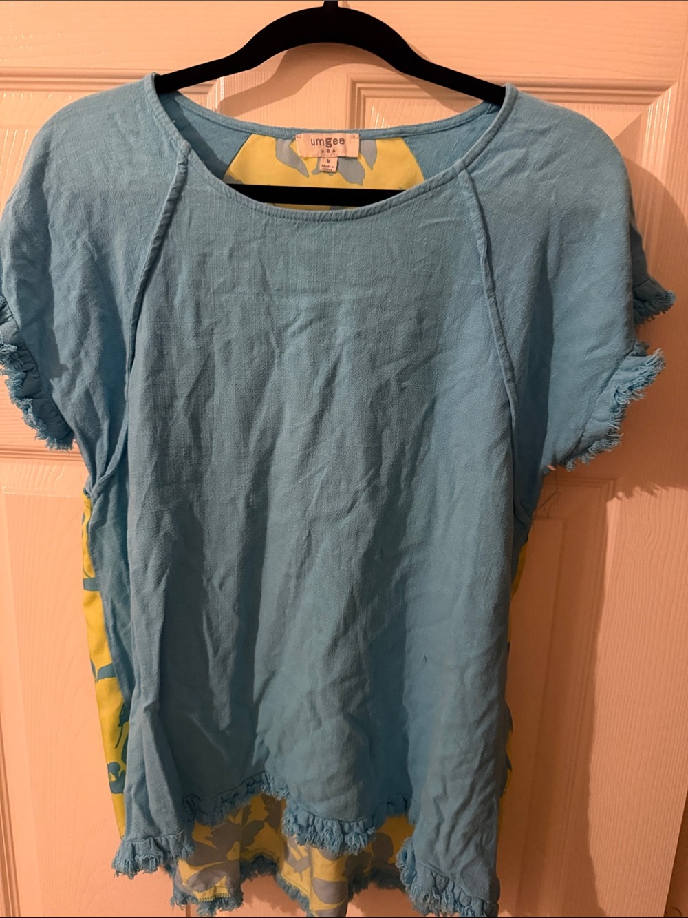 Umgee Light Blue Short-Sleeve Fringe-Trim Tunic